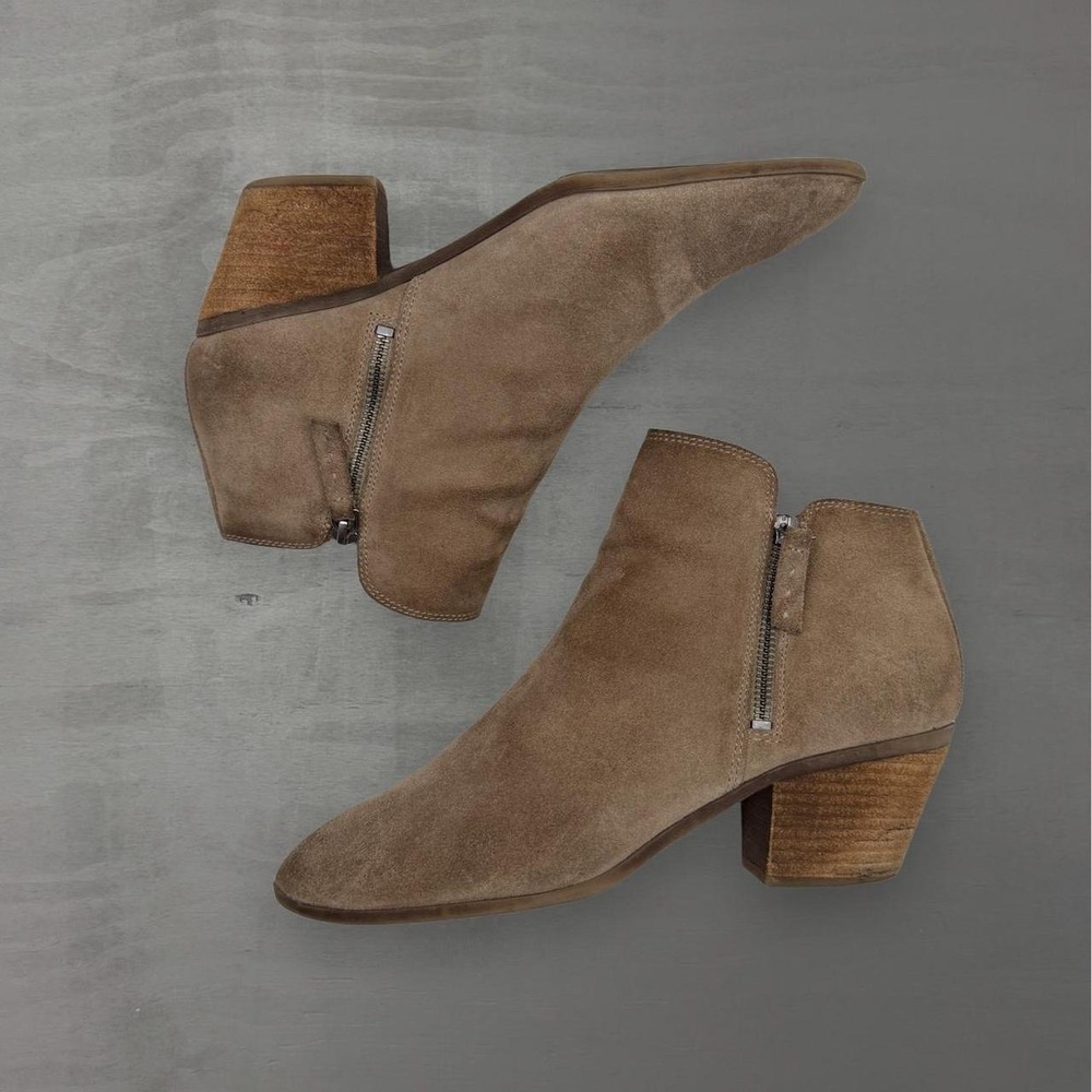 Frye Ankle Boots Ash Brown Suede Side Zip Stacked Block Heel 9M